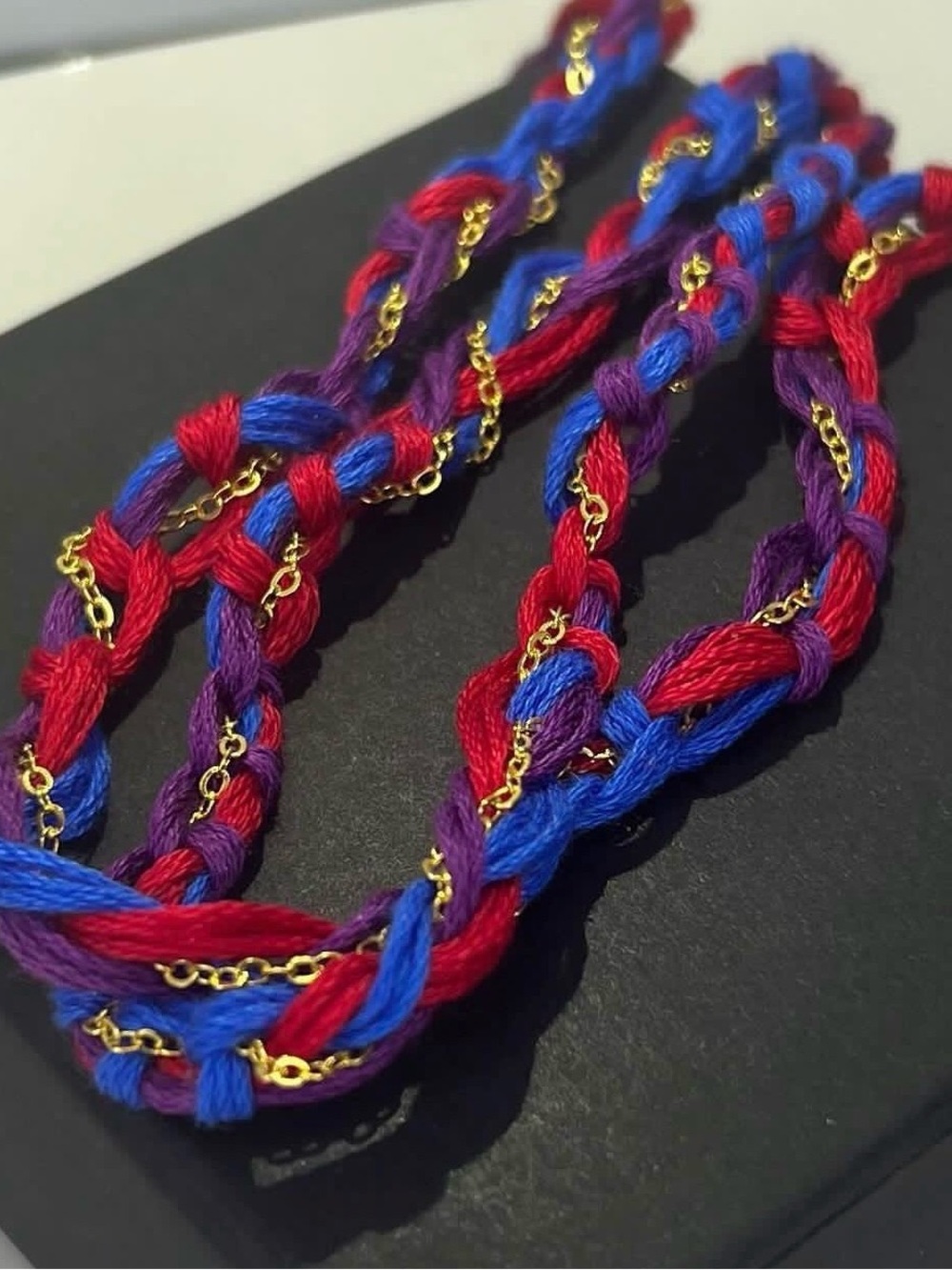 The Veil Scarlet Purple Blue Handwoven Cross Charm & Dove Pendant Necklace